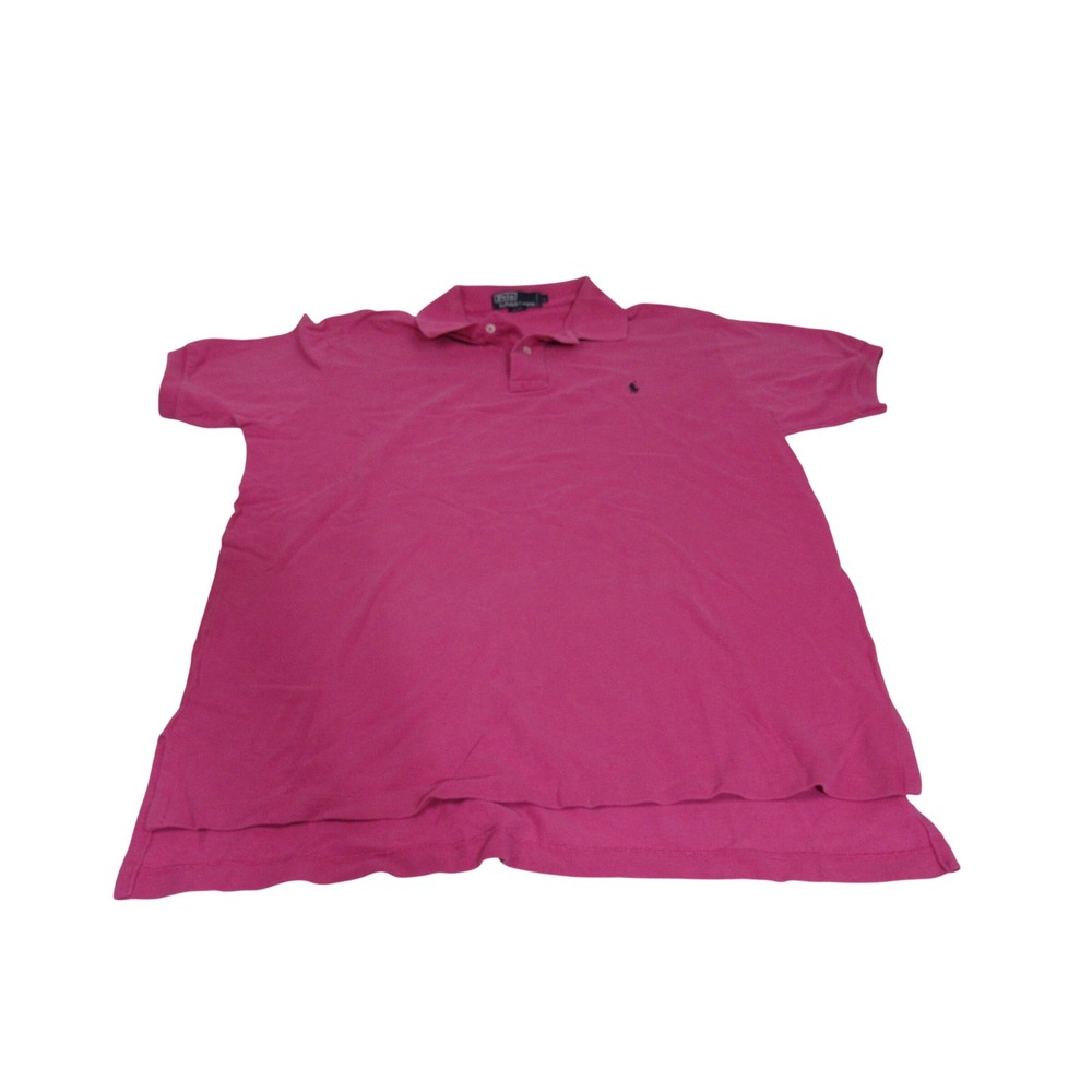 Polo Ralph Lauren Mens Large Pink Short Sleeve Pique Cotton Polo Shirt Navy Pony